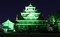 岡山城を緑色にライトアップ　緑内障早期発見を呼び掛け